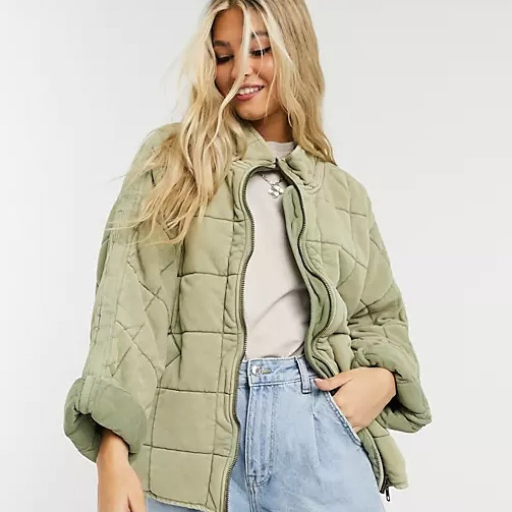 Free People Dolan Quilted Jacket in Sage Green